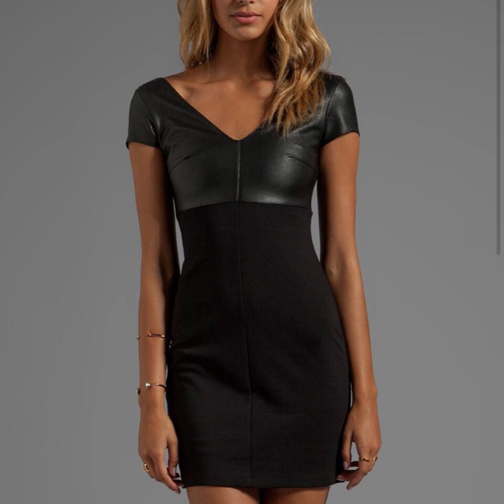Bailey 44 leather bodice black knit dress